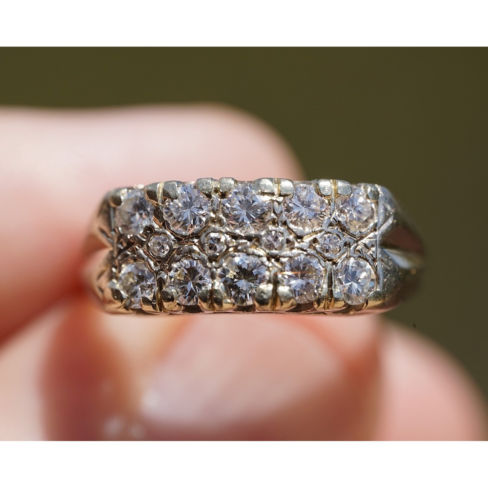 Vintage 14k Solid White Gold Cluster Rows Natural Diamond Ring - Size 6.75 4.13g - Picture 4 of 12